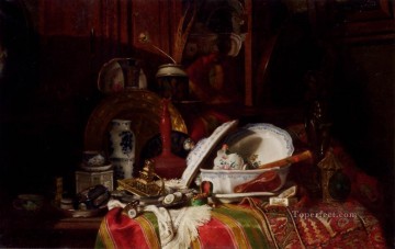 静物 Painting - トリンキエ アントワーヌ・ギョーム 皿のある静物 花瓶 燭台その他の物 ギュスターヴ・ジャン・ジャケ